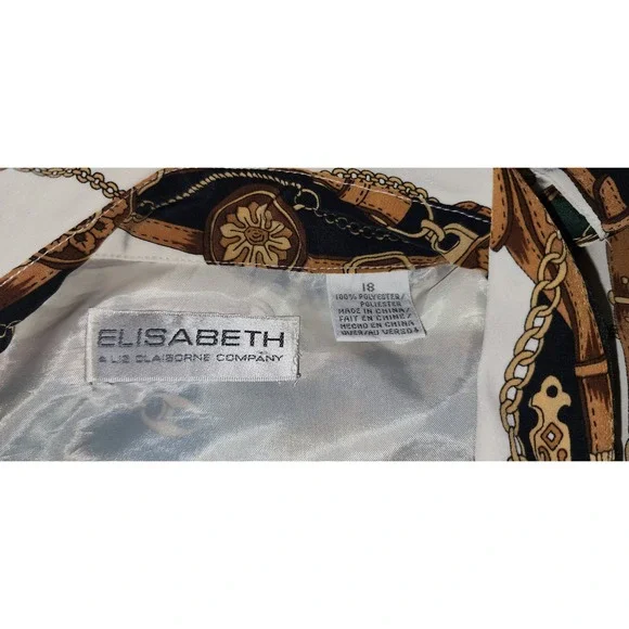 VTG Elisabeth Liz Claiborne Size 18 Equestrian Chain Print ButtonUp Long Sleeve - Picture 4 of 6